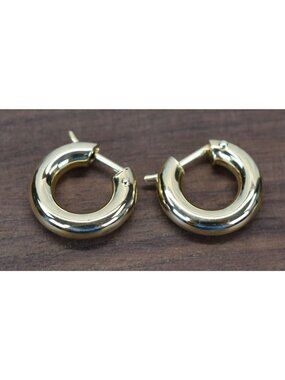 Small 18K Gold Hoop Earrings Round Polished Design Italy Stamped Fine Jewelry